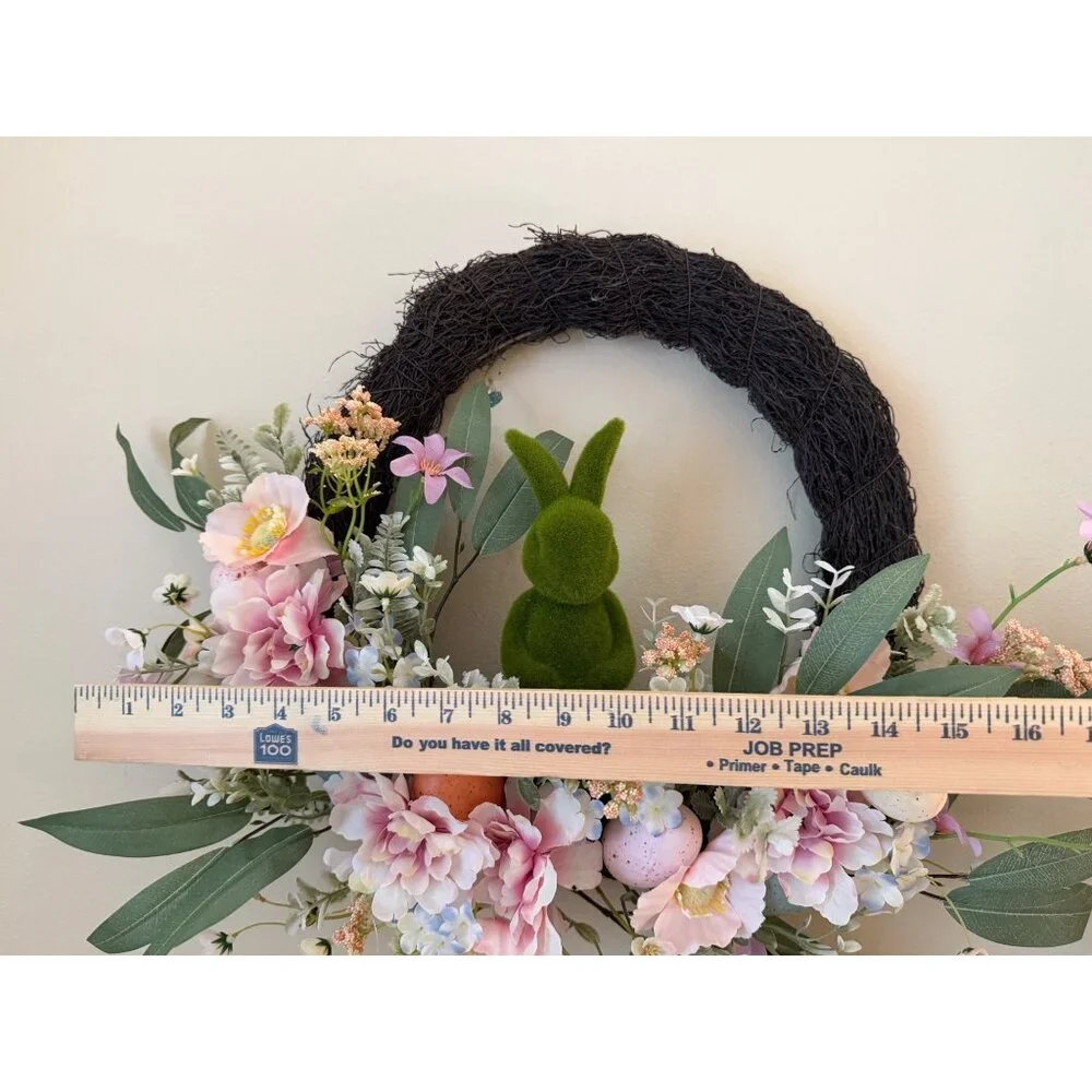 Easter Bunny Floral Wreath Moss Bunny Pastel Eggs Pink Flowers Spring Wall Door
